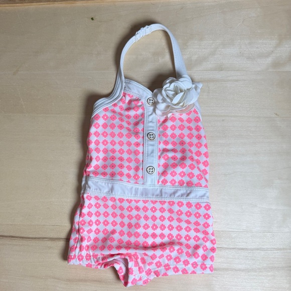 Janie & Jack Infant Pink and White Geometric One-Piece Swimsuit - Picture 3 of 5